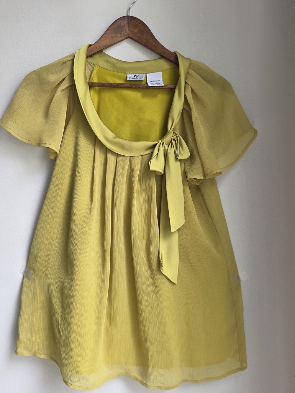 Worthington Lemon Yellow Bow-Tie Flutter Sleeve Blouse